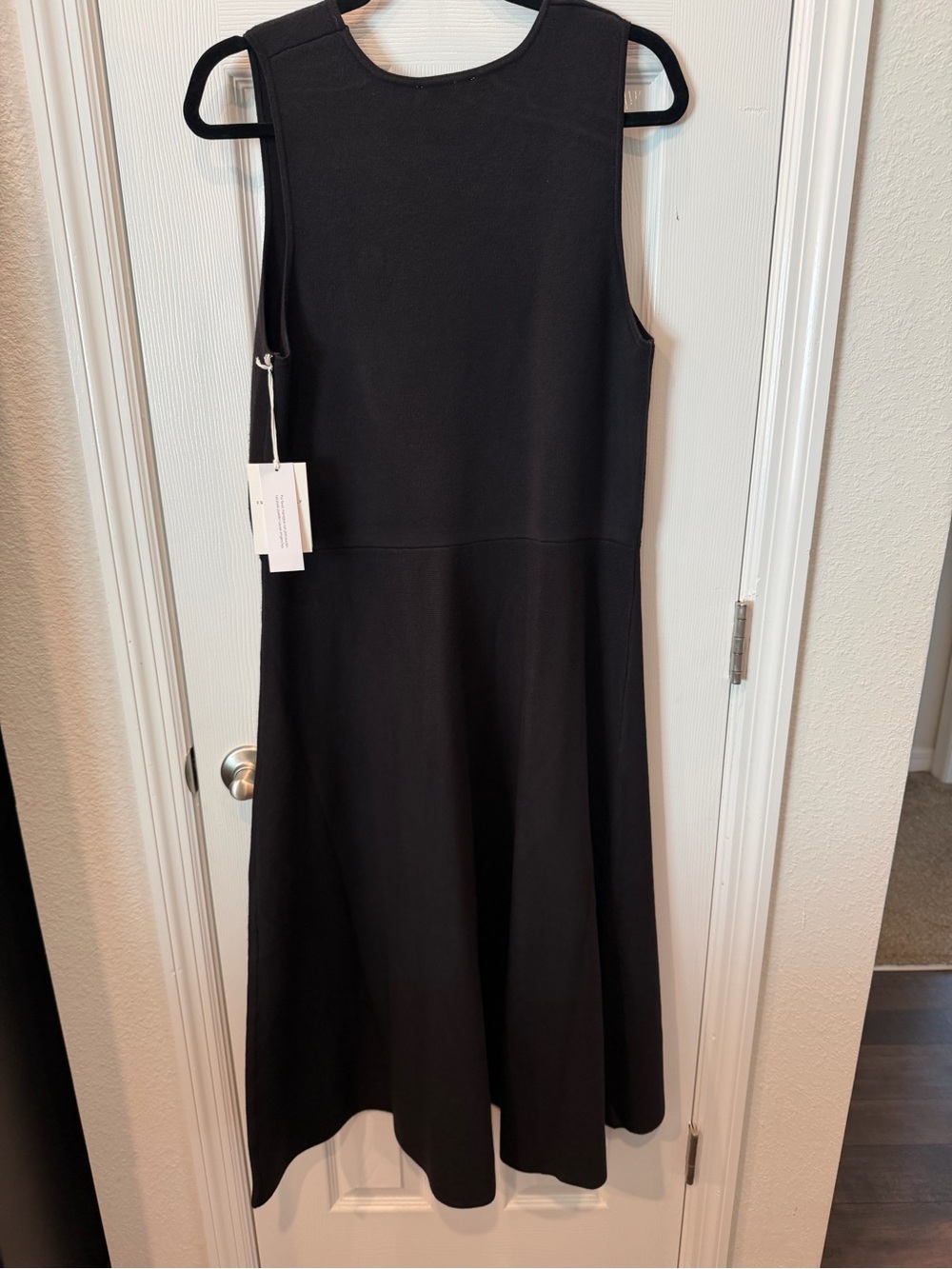 Sleeveless Black Midi Dress with Crystal Flower Accents - Picture 3 of 4
